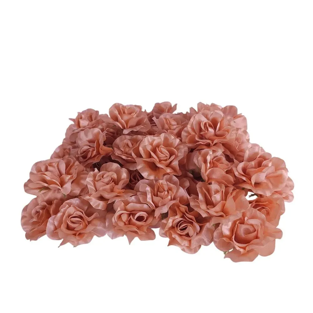 50 Peach Orange Satin Rose Heads Stemless Wedding Floral Craft DIY 2.5in Flowers